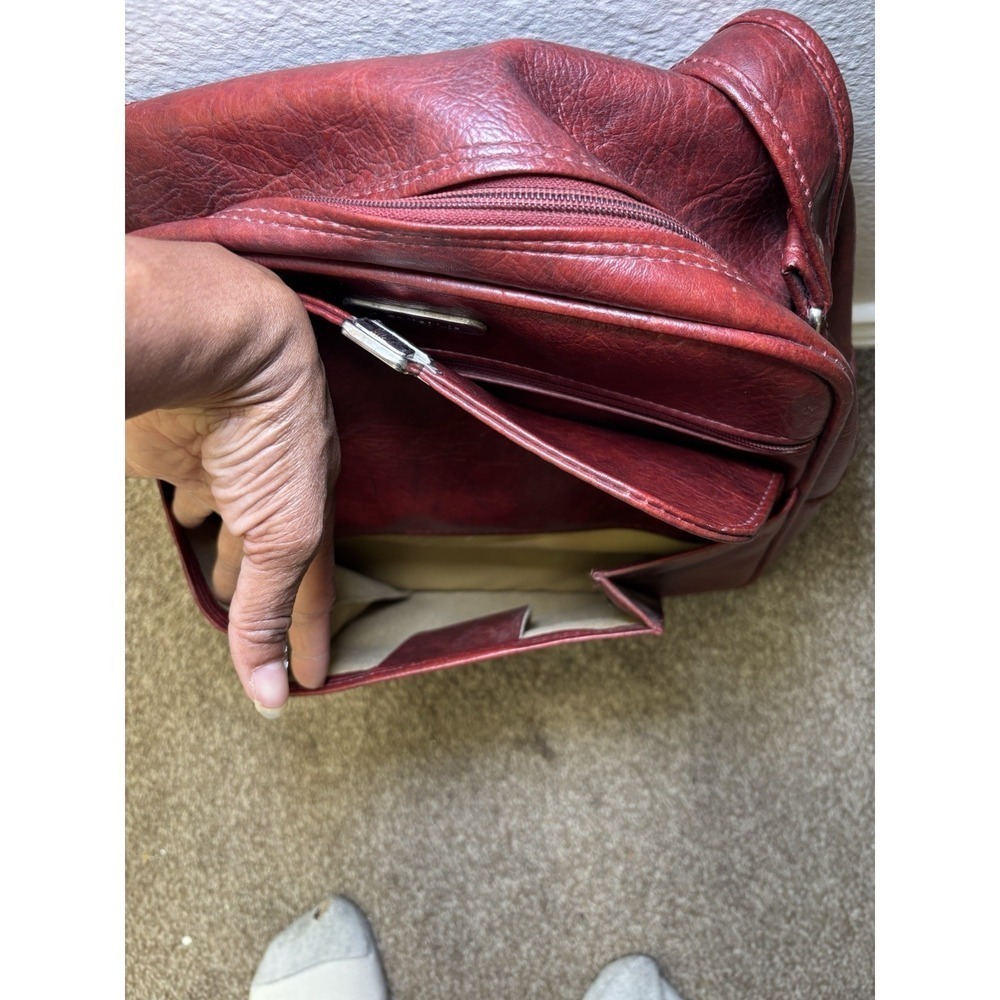 Samsonite Burgundy Leather Crossbody Shoulder Bag Vintage Organizer Purse Carry - Picture 6 of 8